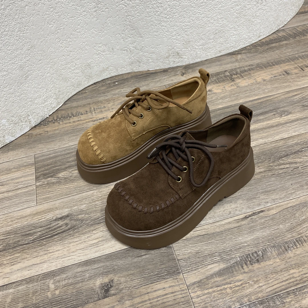 复古厚底系带勃肯鞋时尚舒适超轻软底百搭英伦风圆头女鞋 639017