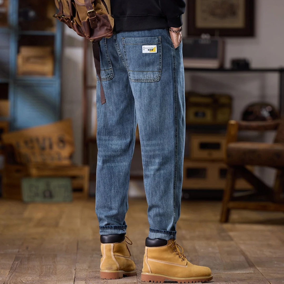 男士直筒哈伦复古牛仔裤男款2025新款潮牌舒适宽松九分休闲长裤子