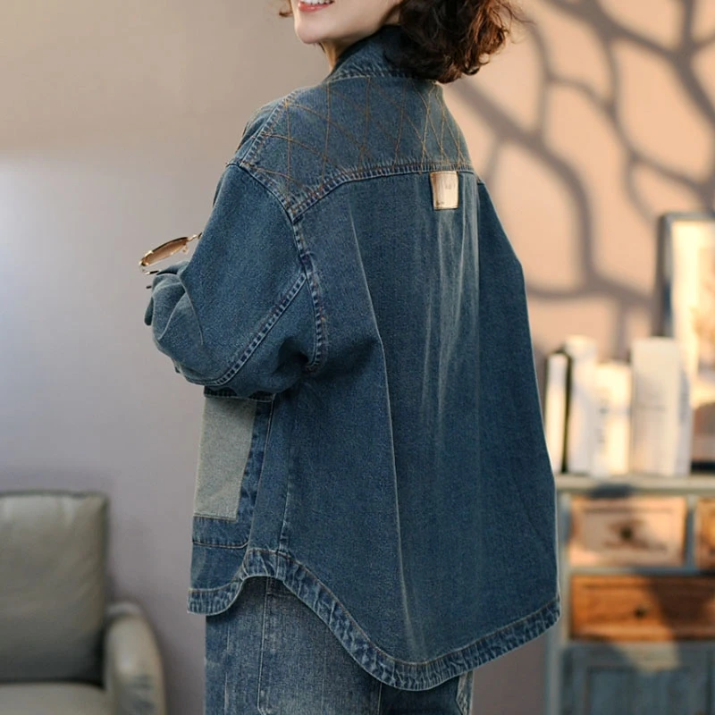 8791蓝色女士水洗牛仔外套2025新款百搭上衣显瘦复古夹克特色绗线
