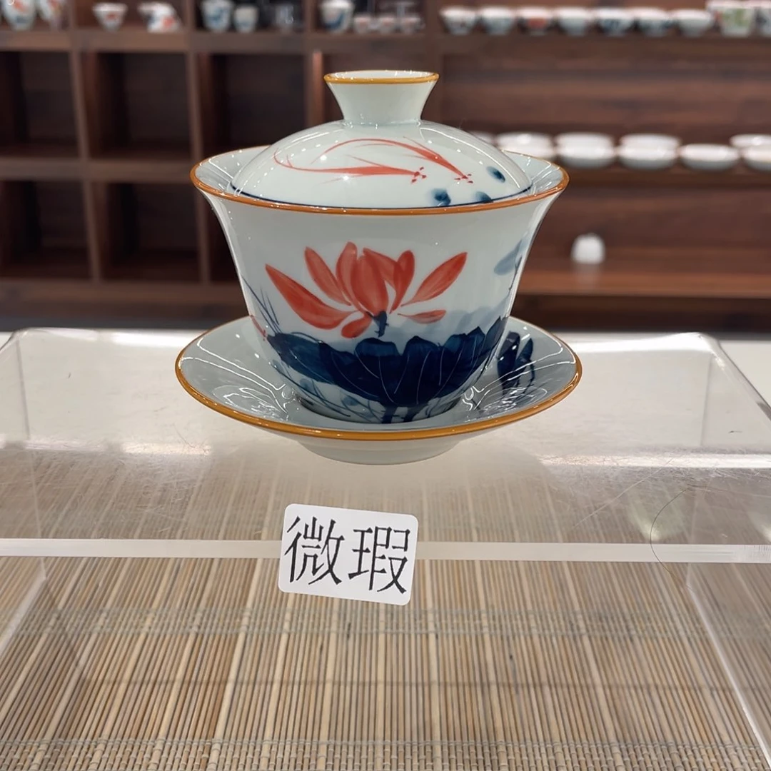 釉下手绘茶具微瑕