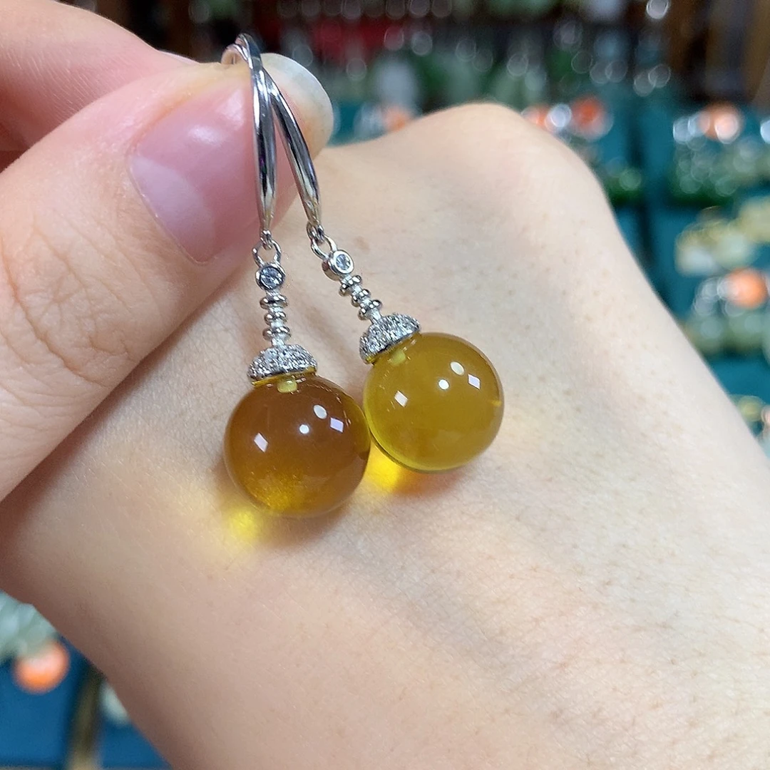 蓝珀银S925镶嵌耳饰卡11.5左右