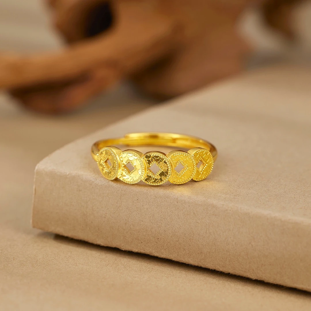 铜合金戒指 碎冰冰五帝币戒指女国潮时尚开口可调节2025新款指环