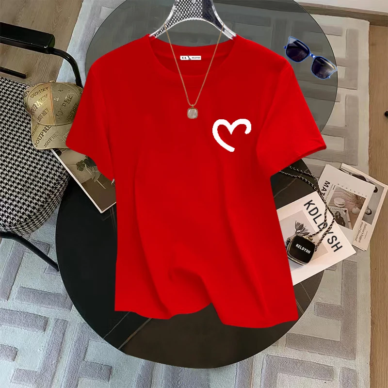 短袖纯棉T恤女2025夏季新款时尚百搭宽松显瘦印花圆领正肩体恤潮