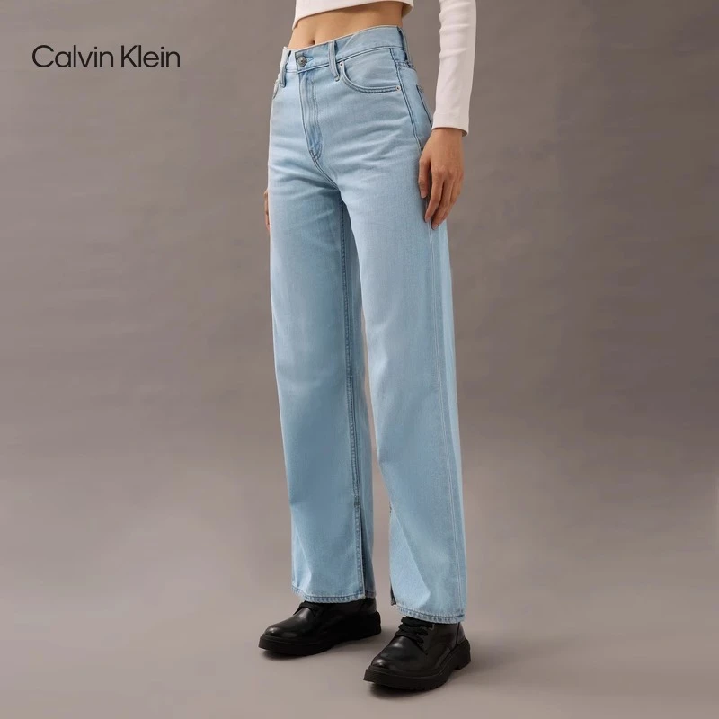 CK Jeans25春夏女士经典复古浅色洗水高腰阔腿牛仔裤J225051