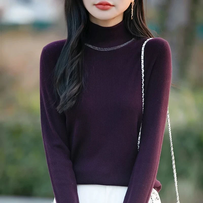 哥弟阿玛施正品春秋新款半高领打底衫针织衫烫钻百搭上衣时尚毛衣