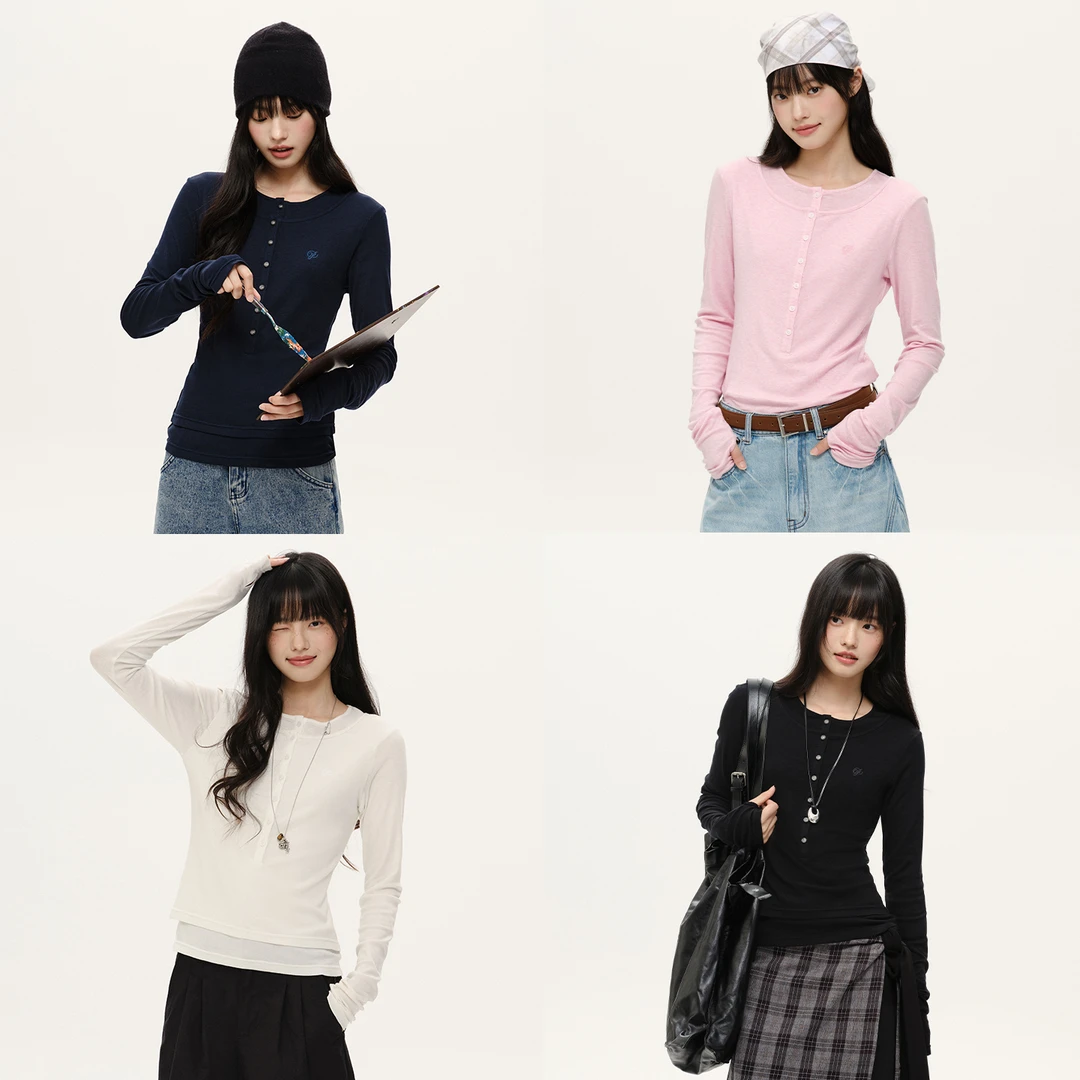 PSO Brand 【天丝羊毛】修身时尚女装刺绣假两件亨利领长袖NTX032