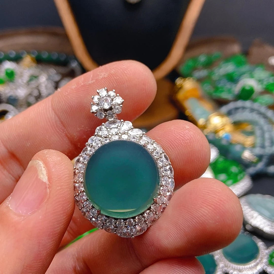 翡翠吊坠(不含链)银S925镶嵌423吊坠