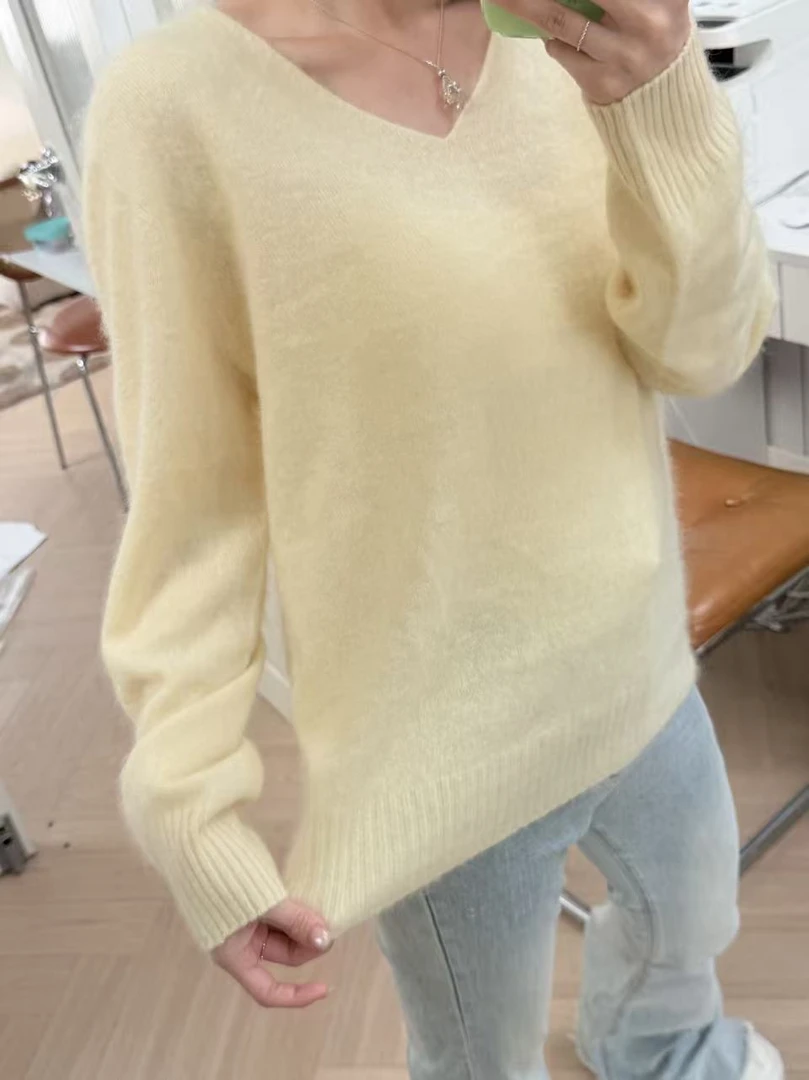 【uni 黄色粉色蓝色】V领毛针织衫中长款v领打底针织衫时尚衫