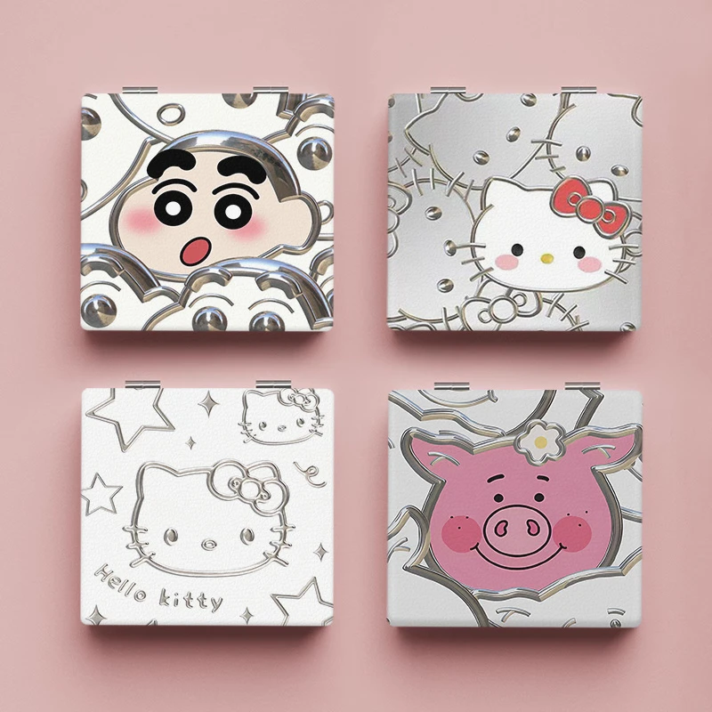 创意线条凯蒂猫化妆镜女韩国随身镜学生折叠镜手持少女补妆镜ins