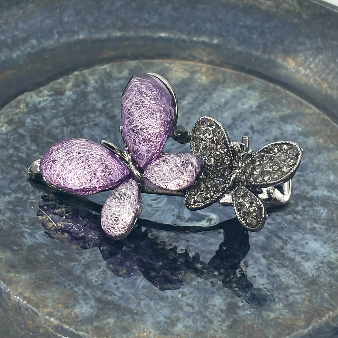 1017紫色双蝴蝶压夹4CM