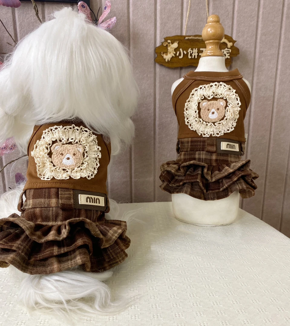 小熊头连体裙美拉德色系宠物衣服｜小饼干手作