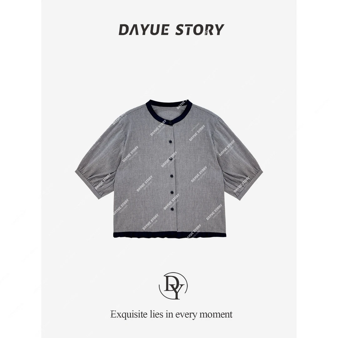DAYUE【玛格丽】髙品定纺髙密~版型质感都敲赞！夏撞色条纹短袖衬衫