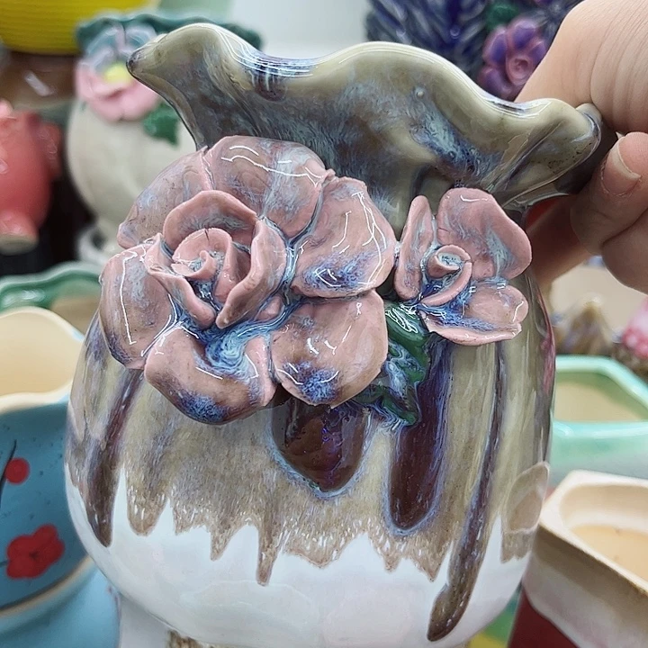 多肉绿植陶瓷花盆9.9包邮，有孔