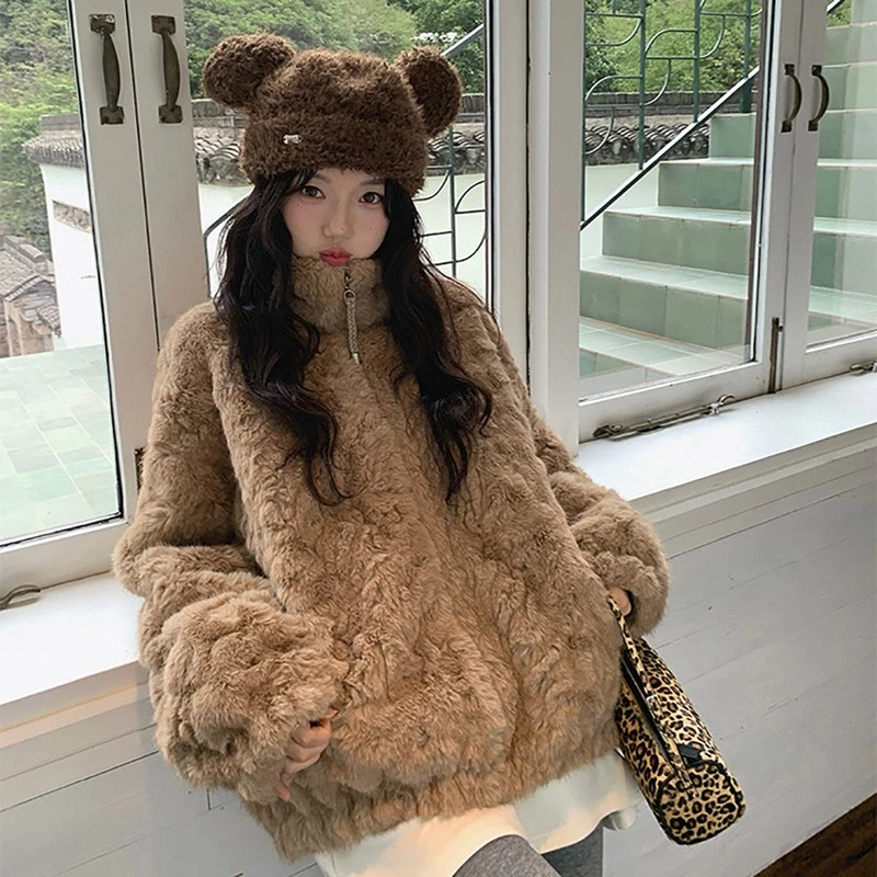 2025秋冬季新款羊羔毛立领外套女超好看毛绒宽松加厚拉链环保皮草