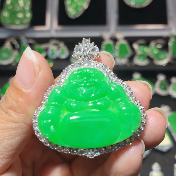 翡翠18K金镶嵌吊坠(不含链)翡翠