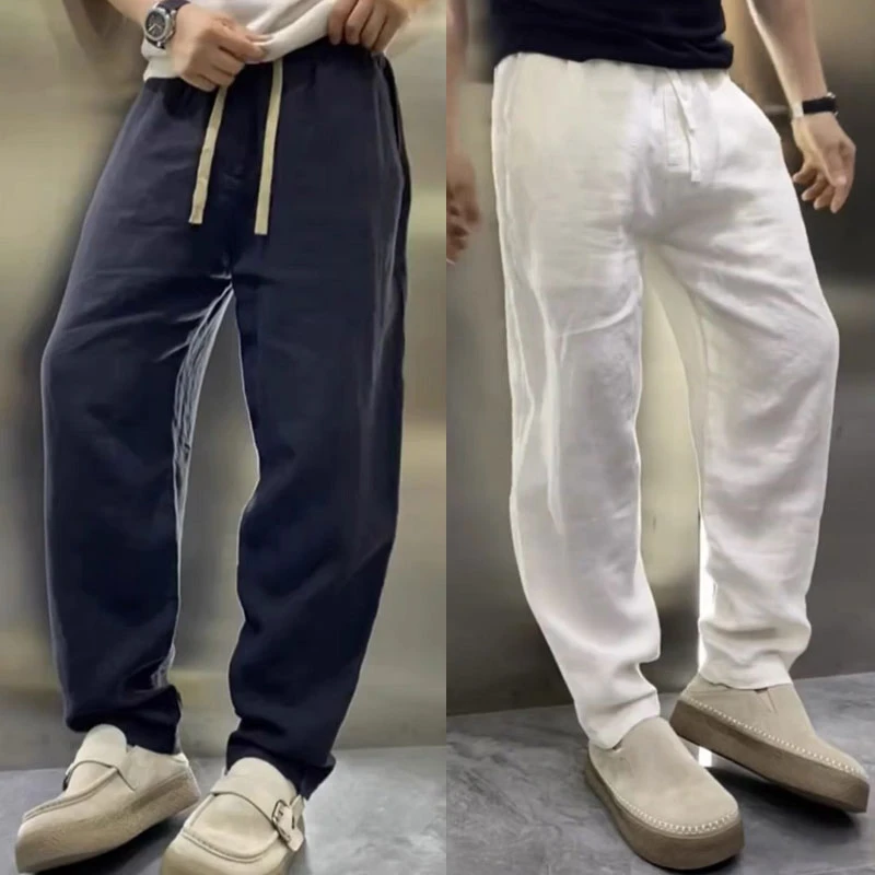 宽松锥形男士休闲裤夏季轻薄透气弯刀直筒纯色百搭舒适小脚长裤子