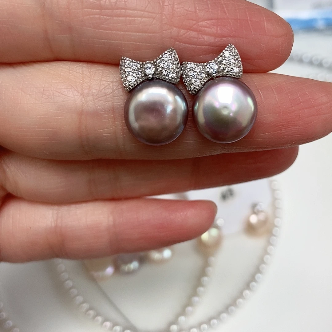 银S925镶嵌耳饰淡水珍珠