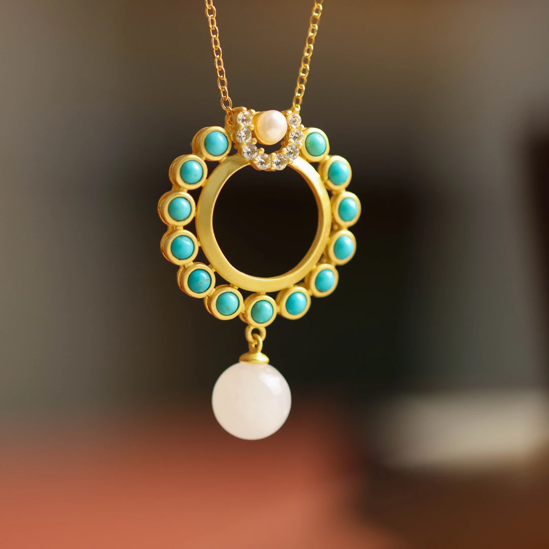 吊坠925银 S925银镀金睡美人摩天轮圆珠时尚气质百搭女款项链