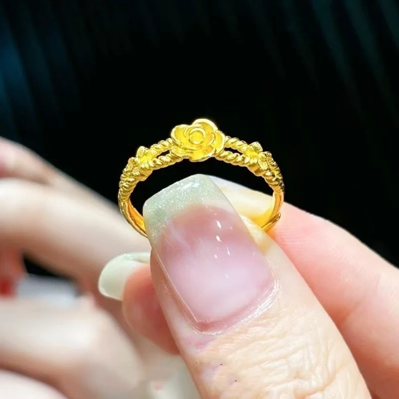 戒指 玫瑰花戒指女士活口可调节高级感花戒