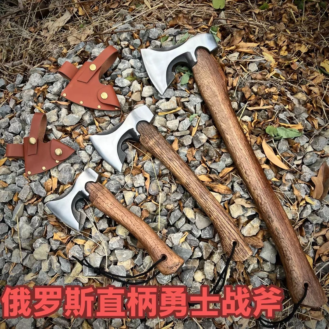 俄罗斯战斧直柄斧子锰钢锻打斧头勇士战斧露营劈柴砍树专用斧头