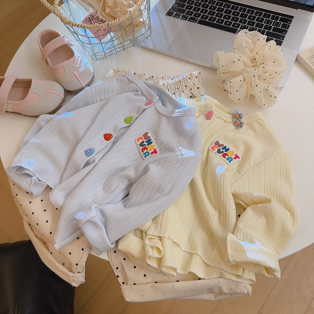 女童秋季针织开衫外套2025秋季新款彩扣长袖韩版薄款外套