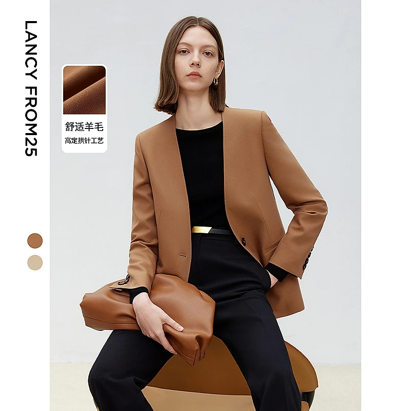 朗姿2025年新款法式高级感设计感西服外套气质职业通勤西装女