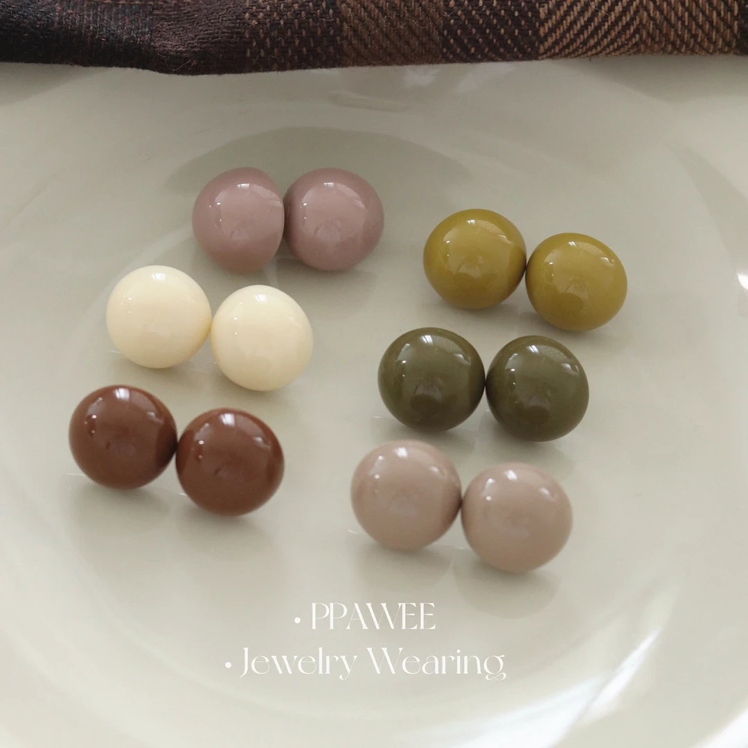 合金耳饰 暮色糖豆|秋冬定制莫兰迪奶糖彩色耳饰气质圆形耳环日常