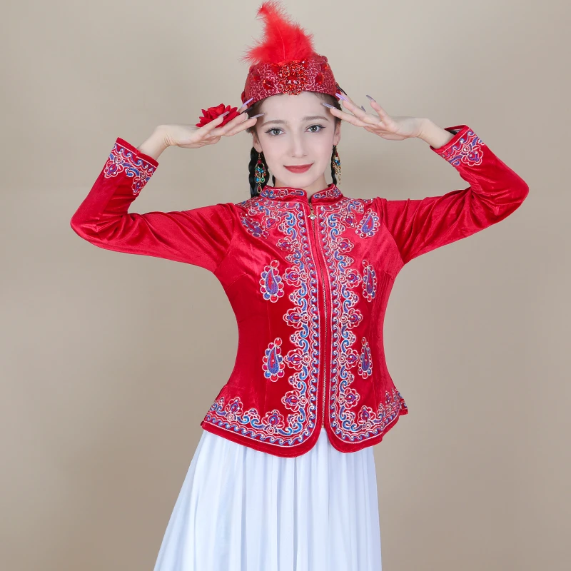 天翼美2025新款民族风新疆舞广场舞爆款金丝绒上衣