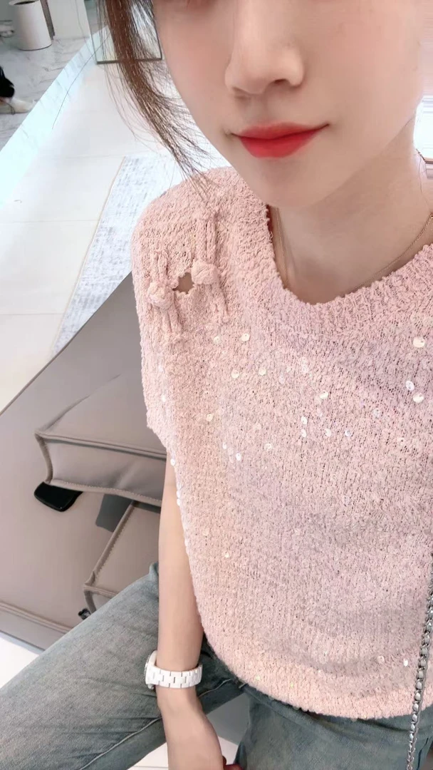 Y.M | “星意“ 设计感亮片小众款新式百搭显瘦精致上衣短袖T恤4109