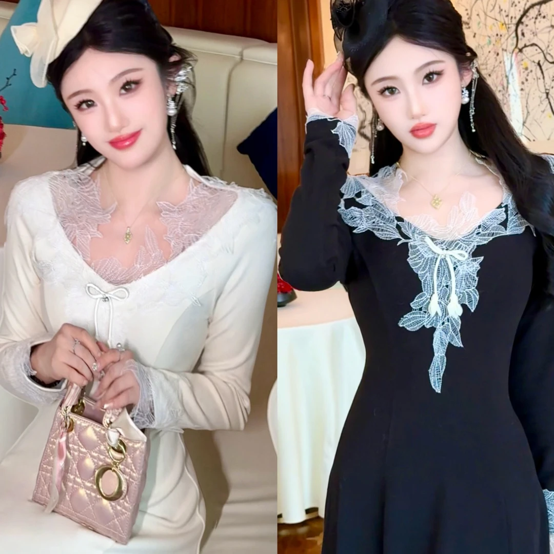 【媛珠 小雪郡主】重工蕾丝刺绣羊毛花朵国风轻奢时尚套装连衣裙