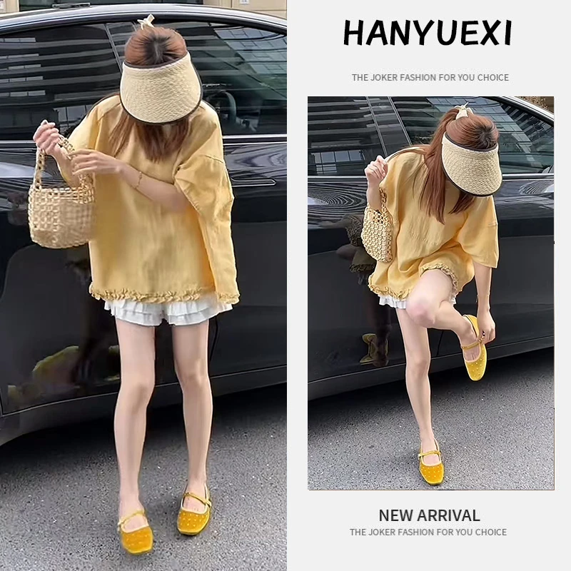 今年流行穿搭一整套2025新款花边设计长袖防晒上衣休闲短裤两件套