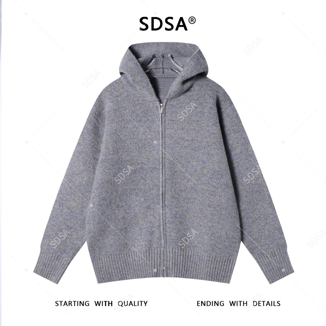 SDSA秋冬新款痞帅男装潮牌扎染拉链连帽毛衣外套百搭简约针织衫
