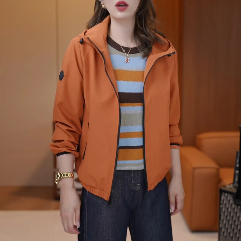 欧货薄款连帽冲锋衣外套女2025春秋新款时尚休闲户外运动夹克上衣