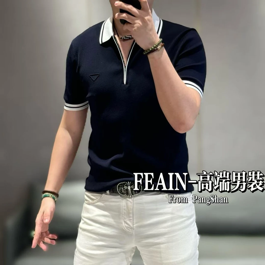 高端男士伊力特丝半拉链三角标设计短袖Polo45101