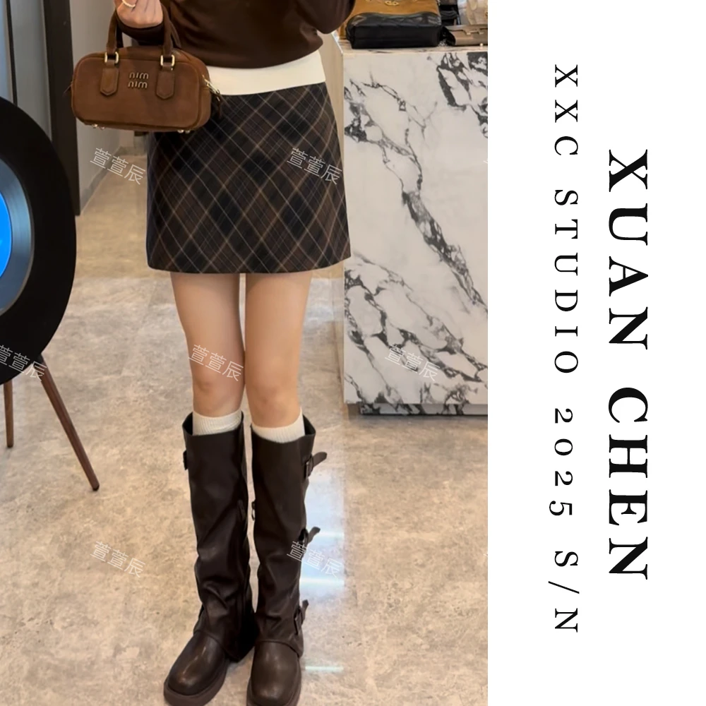 【校园入秋】早秋设计感齐腰小短裙A字包臀裙洋气格子半身裙#8657
