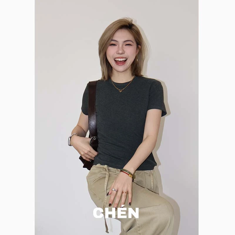 【饺子T】晨总自制休闲通勤百搭圆领夏季显瘦基础款短袖T恤女