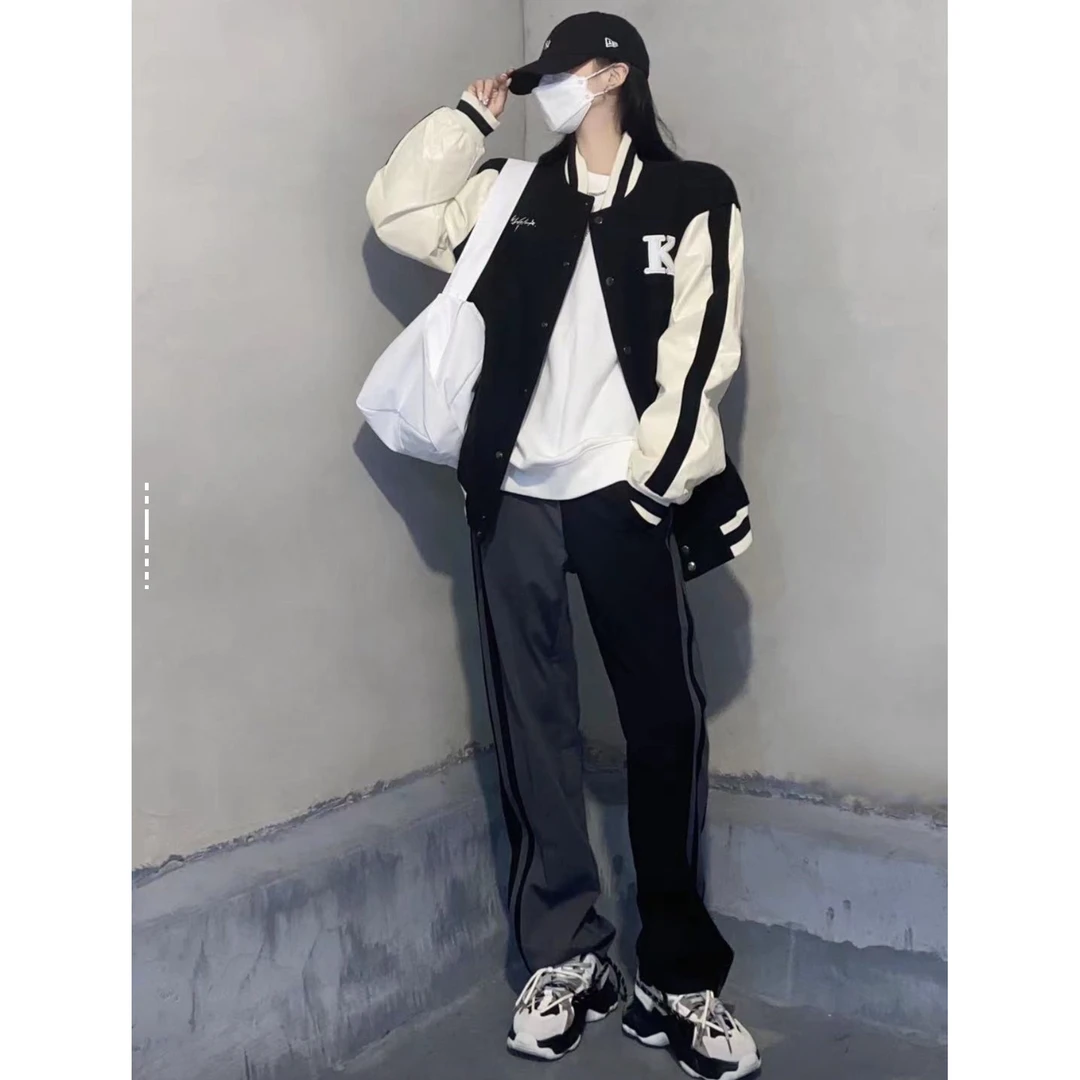 B01-62116-KIL春秋季(瑕疵染色)正面字母K刺绣潮流棒球服夹克外套