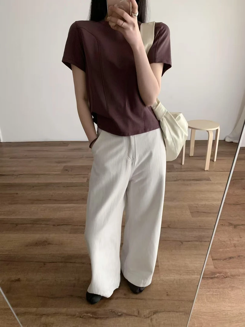 weare@22680 韩系简约百搭纯色圆领拼接短袖T 3-31