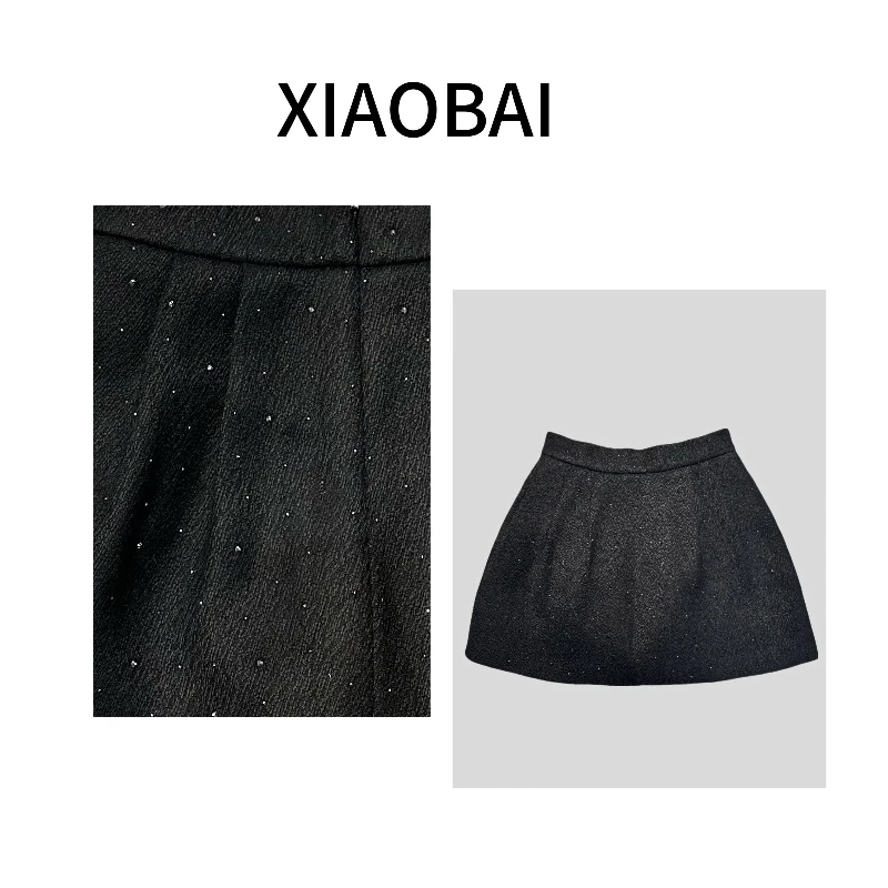 XIAOBAI 黑色高腰A字裙早秋时尚显瘦裙子百搭气质休闲薄款半身裙