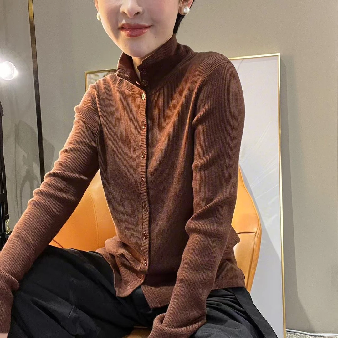 名港MG7007【气质显瘦】网红长袖立领复古百搭打底针织衫