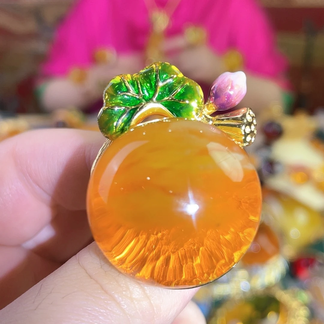 蜜蜡银S925镀金镶嵌戒指