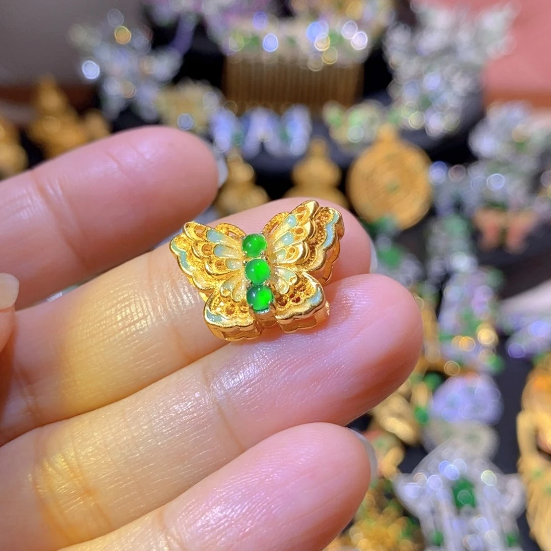 吊坠(不含链)银S925镶嵌翡翠