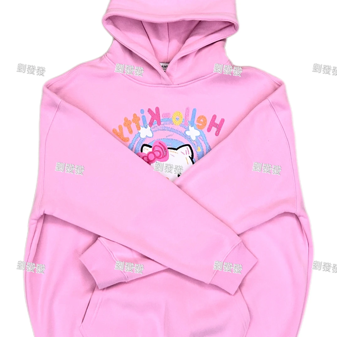 劉發發-K044【2025SS新款Kitty猫粉色连帽卫衣】休闲时尚宽松加绒