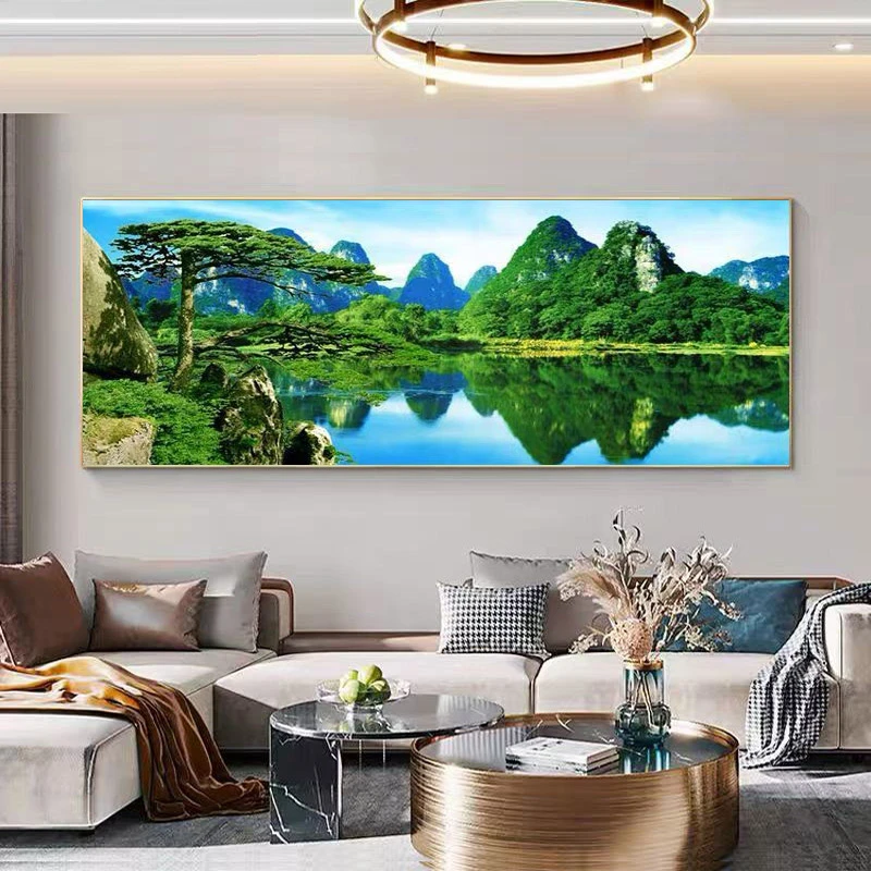 桂林山水背景挂画装饰画客厅高级大气山水沙发客厅背景墙挂画油画
