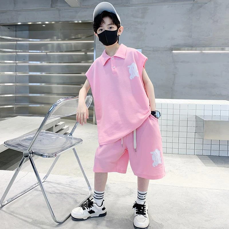 FAVMARTHA男童夏装背心POLO衫套装2025夏季新款中大童运动痞帅气