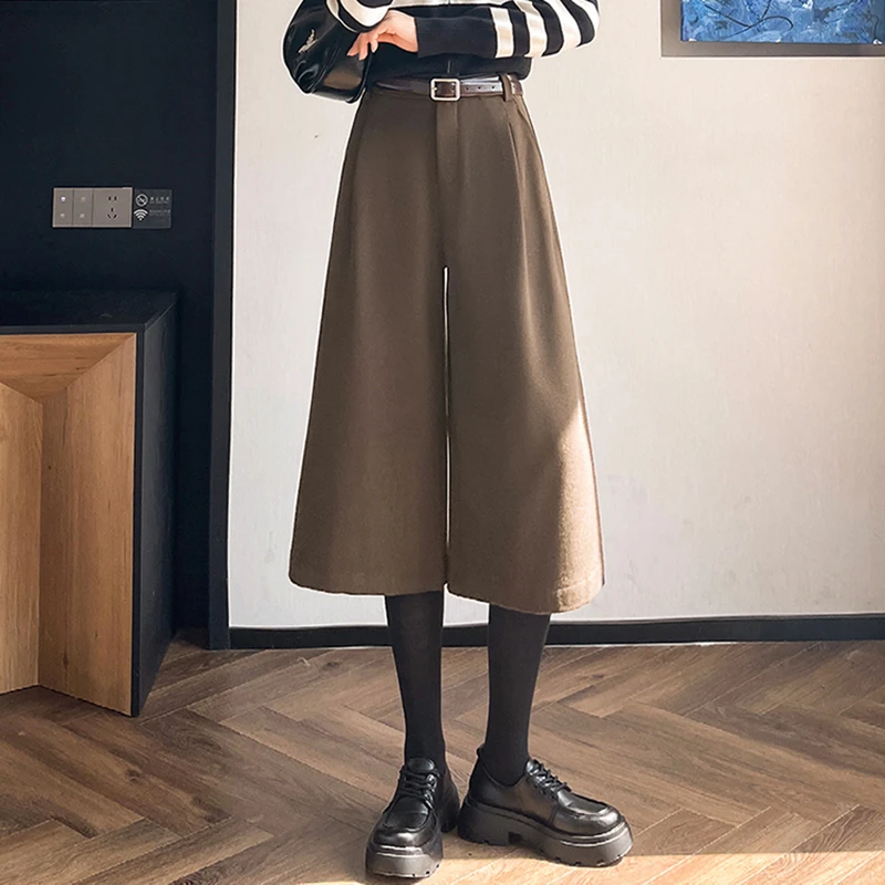 毛呢七分阔腿直筒休闲裤女2025秋冬季显瘦保暖高腰靴裤女L3586