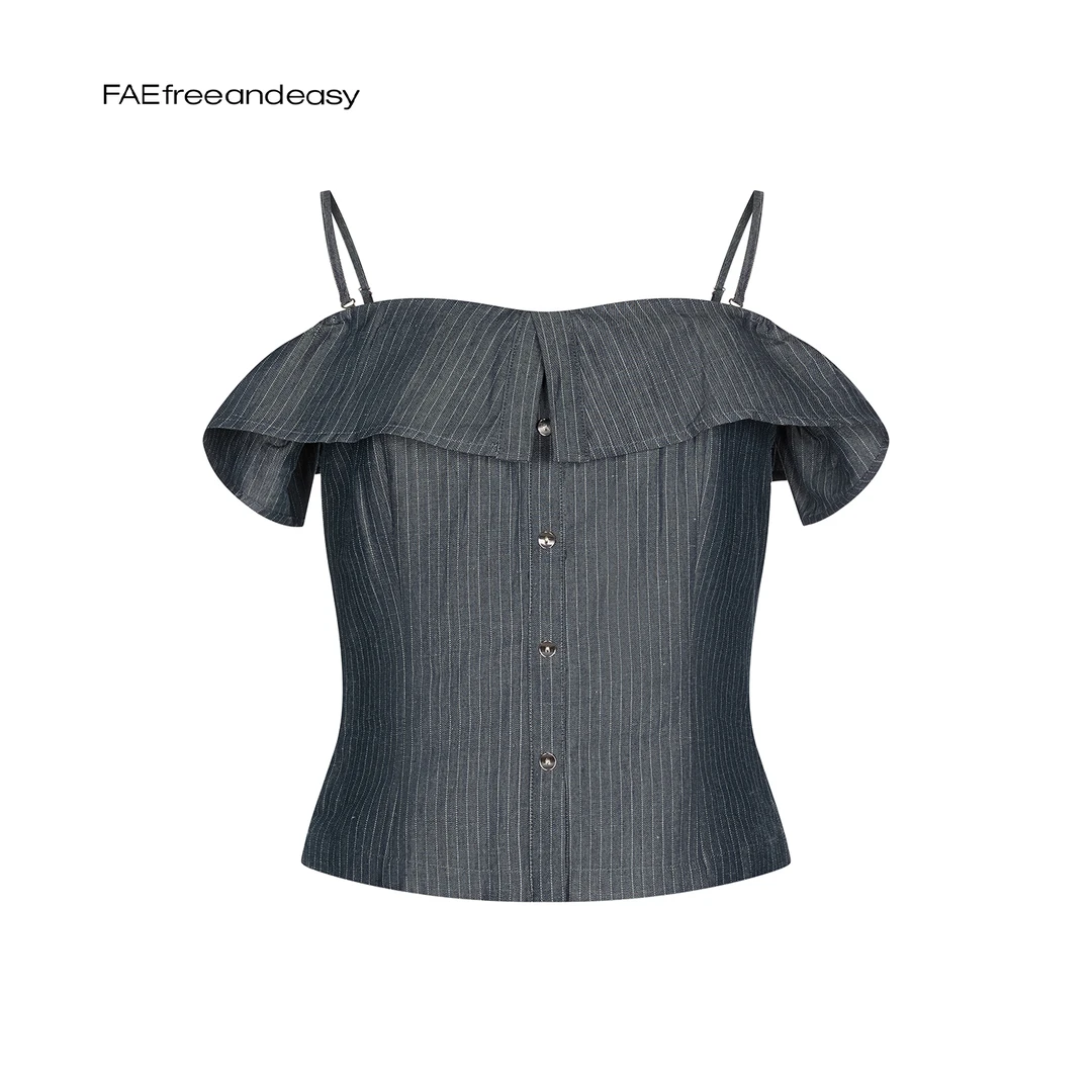 FAEfreeandeasy 44共和 色织麻棉翻页一字肩上衣 B57058