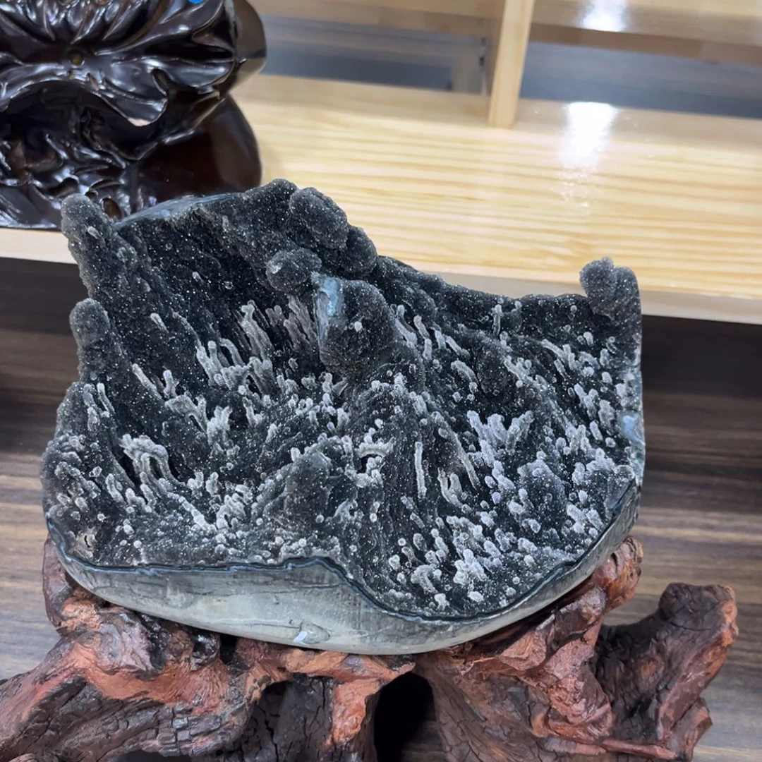 未镶嵌摆件紫晶墨绿色奇石