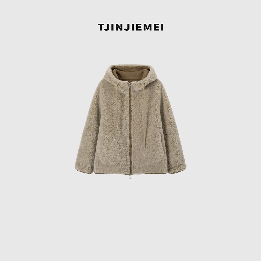 T井姐妹【考拉】新款设计感简约时尚毛毛连帽外套WT2511-TJ611