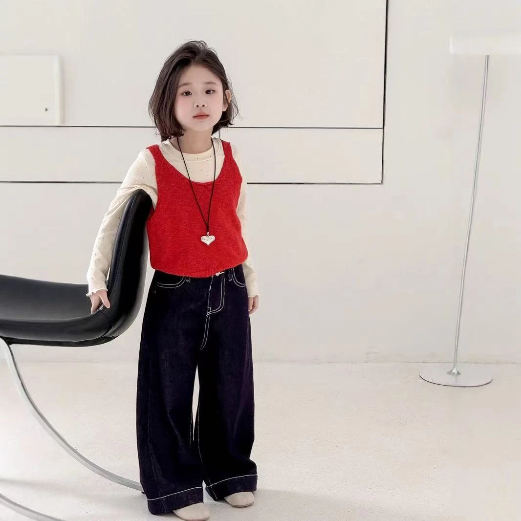 【橘子酱】女童2025春装新款韩版洋气宝宝时尚纯色冰岛棉背心小吊带